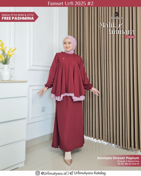 AMMARA ONE SET PEPLUM CARMINE (FREE PASHMINA)
