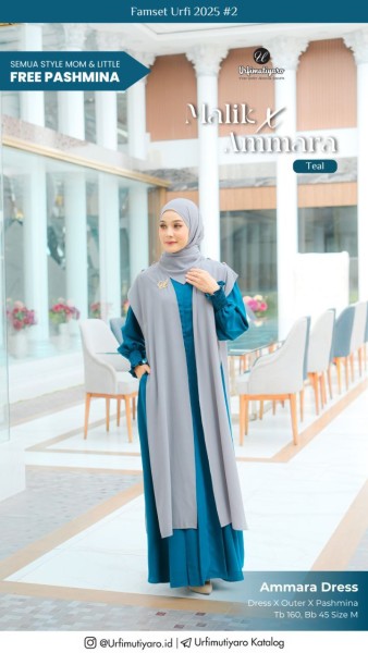 AMMARA DRESS SET OUTER TEAL (FREE PASHMINA)