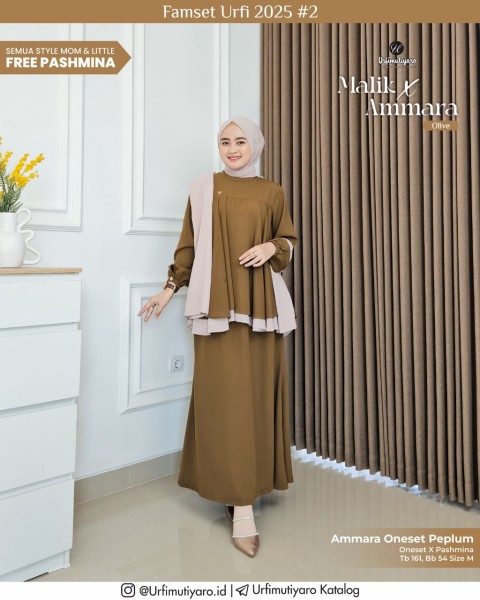 AMMARA ONE SET PEPLUM OLIVE (FREE PASHMINA)